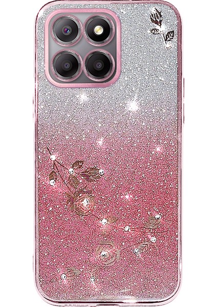 Kadem For Honor X8 5g/x6 4g/70 Lite 5g Rhinestone Çiçek Telefon Kılıfı Parıltılı Degrade Tpu Kapak-Gül Altın (Yurt Dışından)