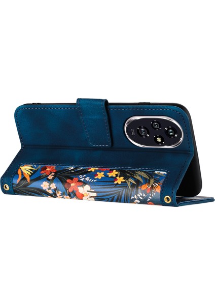 Honor 200 5g Kılıf Pu Deri Çiçekli Telefon Kılıfı Kart Yuvalı-Koyu Mavi (Yurt Dışından) fırsatları