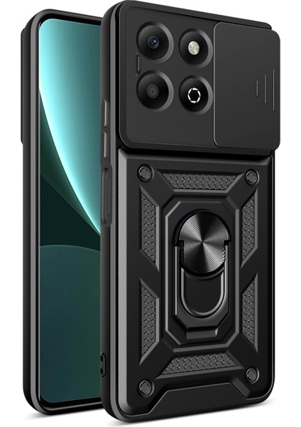 Honor X6B 4g Kılıfı Kayar Kamera Kapağı Pc+Tpu Destekli Telefon Kılıfı-Siyah (Yurt Dışından)