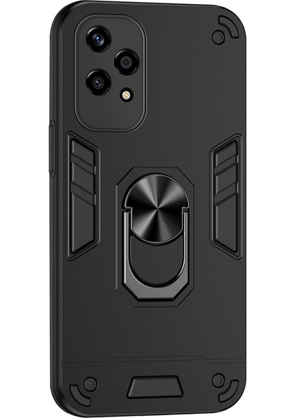 Honor 200 Lite Kılıf Pc+Tpu Düşme Korumalı Telefon Kılıfı Halkalı Ayaklıklı-Siyah (Yurt Dışından)