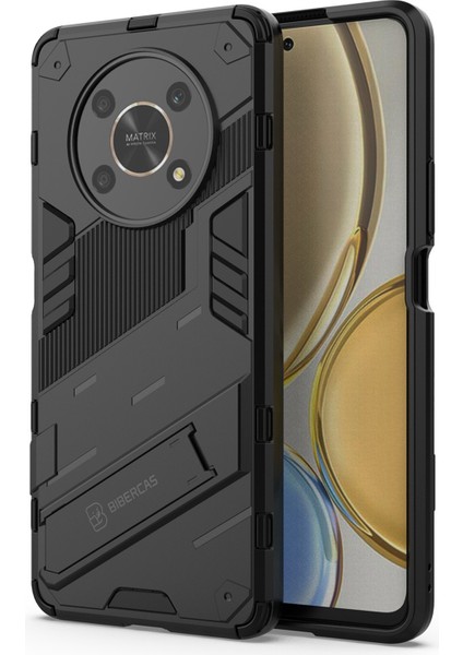 Honor X9 4G/5G/X30 5g Düşmeye Dayanıklı Hibrit Tpu+Pc Kılıfı Kickstand Koruyucu Telefon Arka Kapağı-Siyah (Yurt Dışından)