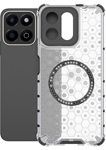 Honor Play 60 Plus 5g Kılıfı Magsafe Honeycomb Tasarım Tpu+Pc Telefon Kılıfı ile Uyumlu-Şeffaf (Yurt Dışından)