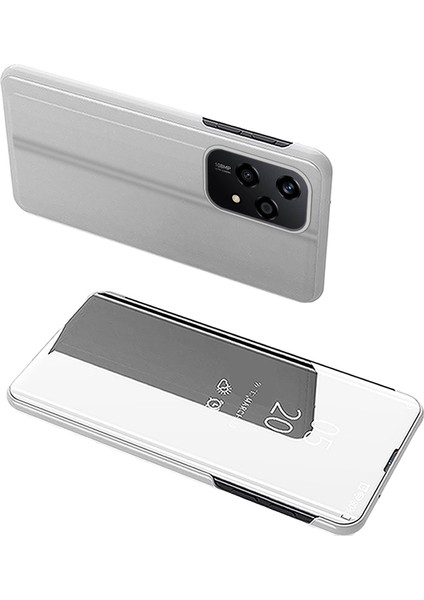 Honor 200 Lite Kılıf Görünüm Penceresi Standı Deri Kapaklı Telefon Kılıfı-Gümüş (Yurt Dışından)
