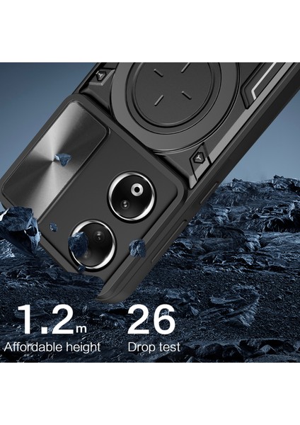 Honor 90 Kapak Tpu+Pc Telefon Koruyucu Kabuk Kayar Kamera Kapağı Ayaklı Telefon Kılıfı-Siyah (Yurt Dışından) modelleri