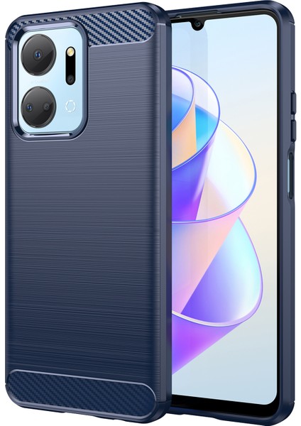 Honor X7A 5g Yumuşak Tpu Telefon Kılıfı Fırçalanmış Karbon Fiber Doku Koruyucu Telefon Kılıfı-Mavi (Yurt Dışından)