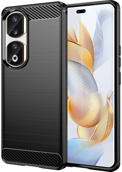 Honor 90 Pro Karbon Fiber Dokulu Telefon Kılıfı Yumuşak Tpu Fırçalanmış Düşmeye Lı Kılıf-Siyah (Yurt Dışından)
