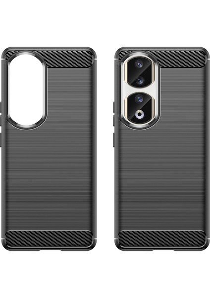 Honor 90 Pro Karbon Fiber Dokulu Telefon Kılıfı Yumuşak Tpu Fırçalanmış Düşmeye Lı Kılıf-Siyah (Yurt Dışından) modelleri