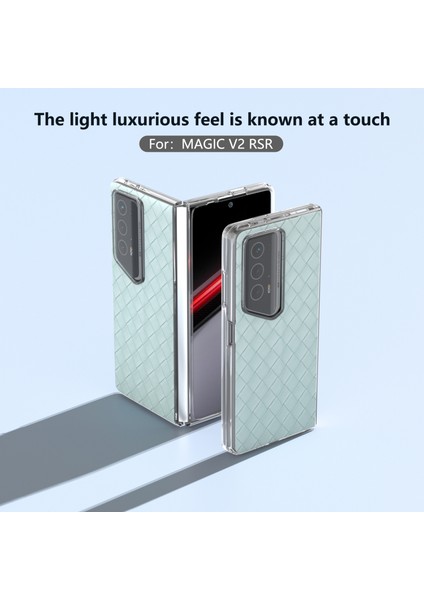 Honor Magic V2 Rsr Porsche Tasarım Kılıf Dokuma Doku Deri + Pc Telefon Kılıfı Şeffaf Kenar-Açık Yeşil (Yurt Dışından) modelleri