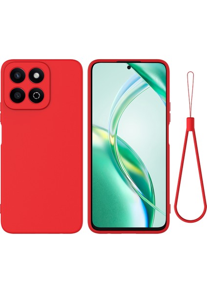Honor X6B 5g/play 60 Plus 5g Sıvı Silikon Kılıf Telefon Arka Kapağı El Kayışı Ile-Kırmızı (Yurt Dışından)
