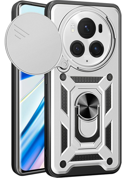 Honor Magic6 Pro 5g Kılıf Kickstand Pc+Tpu Telefon Kılıfı Kayar Lens Pencereli-Gümüş (Yurt Dışından)