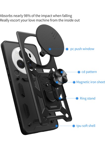 Honor Magic6 Pro 5g Kılıf Kickstand Pc+Tpu Telefon Kılıfı Kayar Lens Pencereli-Gümüş (Yurt Dışından) modelleri