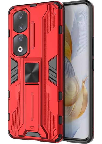 Honor 90 Pro Darbeye Dayanıklı Telefon Kılıfı Kickstand Sert Pc + Yumuşak Tpu Koruyucu Kılıf-Kırmızı (Yurt Dışından)