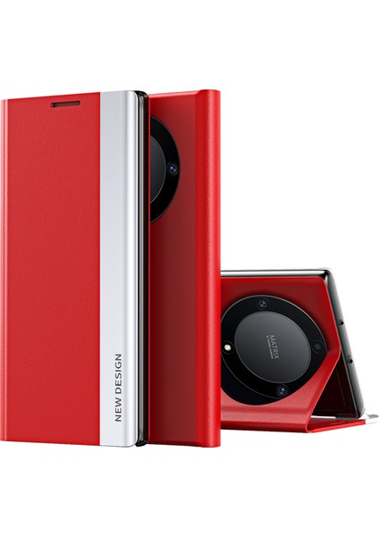 Honor X9A 5g/magic5 Lite 5g Elektrokaplama Pu Deri Flip Stand Telefon Kılıfı Telefon Kılıfı-Kırmızı (Yurt Dışından)