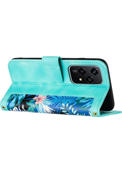 Honor 200 Lite Kılıfı Pu Deri Çiçekli Telefon Kılıfı Kart Yuvaları Ile-Yeşil (Yurt Dışından) indirimleri