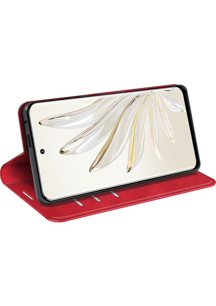 Honor 70 Pro 5g Pu Deri Cüzdan Kılıf Flip Folio Stand Manyetik Emilim Cilt Koruma Dokunma Hissi Tam Koruma Kılıf-Kırmızı (Yurt Dışından) modelleri
