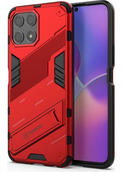Honor X30I Düşmeye Karşı Destekli Ayak Fonksiyonlu Kombo Pc+Tpu Kılıf Çift Katmanlı Koruyucu Cep Telefonu Kabuğu-Kırmızı (Yurt Dışından)