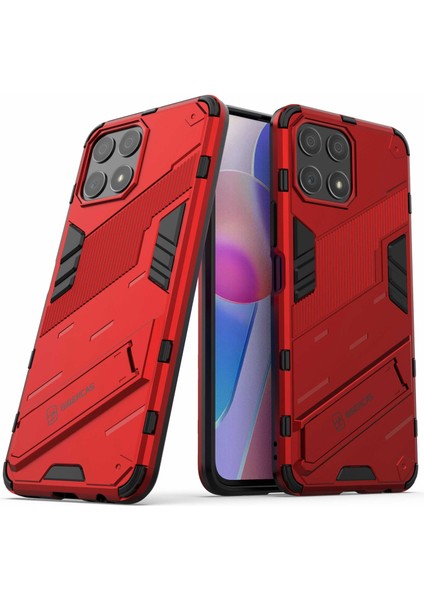 Honor X30I Düşmeye Karşı Destekli Ayak Fonksiyonlu Kombo Pc+Tpu Kılıf Çift Katmanlı Koruyucu Cep Telefonu Kabuğu-Kırmızı (Yurt Dışından) modelleri