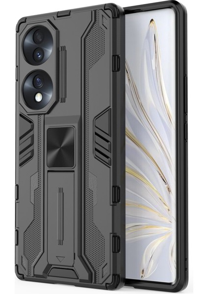 Honor 70 5g Telefon Kılıfı Kickstand Sert Pc Yumuşak Tpu Çift Katmanlı Kaymaz Sağlam Koruyucu Kılıf-Siyah (Yurt Dışından)