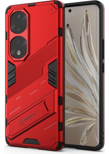 Honor 70 Pro 5g Darbe Emici Düşmeye Dayanıklı Tpu+Pc Kılıfı Kickstand Çizilmez Cep Telefonu Kılıfı-Kırmızı (Yurt Dışından)