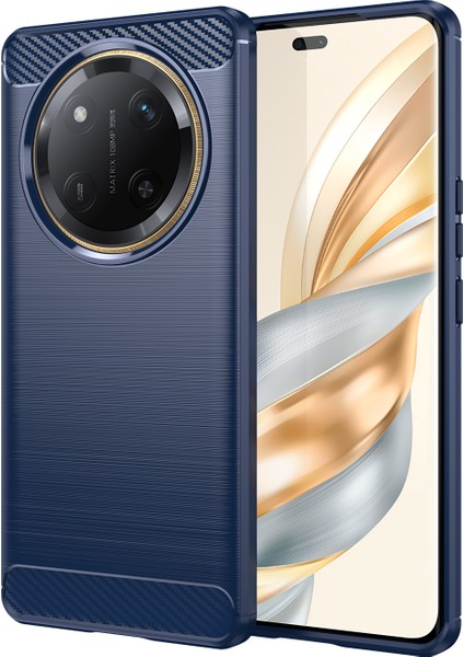 Honor X60 Pro 5G/X9C 5g/magic7 Lite 5g Kılıf Karbon Fiber Doku Fırçalanmış Parmak Izi Önleyici Telefon Arka Kapağı-Mavi (Yurt Dışından)