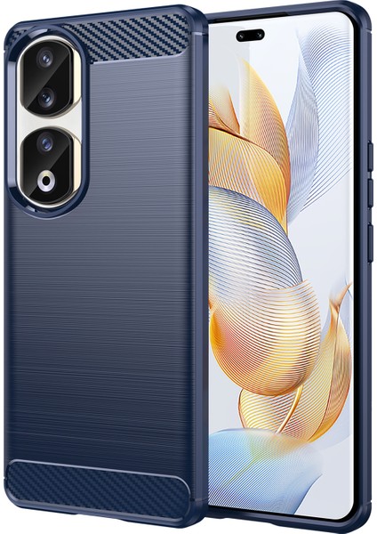 Honor 90 Pro Karbon Fiber Dokulu Telefon Kılıfı Yumuşak Tpu Fırçalanmış Düşmeye Lı Kılıf-Mavi (Yurt Dışından)