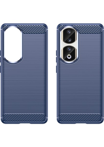 Honor 90 Pro Karbon Fiber Dokulu Telefon Kılıfı Yumuşak Tpu Fırçalanmış Düşmeye Lı Kılıf-Mavi (Yurt Dışından) modelleri