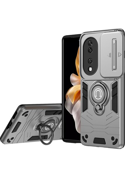 Honor X7B 4g/90 Akıllı Kılıf Lens Kalkanı Ayaklık Pc+Tpu Telefon Kılıfı-Gri (Yurt Dışından)