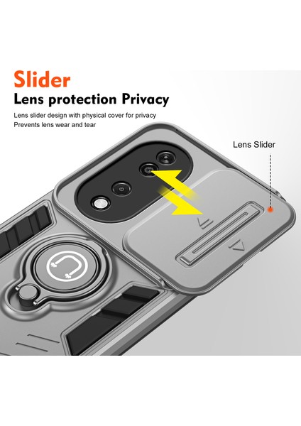 Honor X7B 4g/90 Akıllı Kılıf Lens Kalkanı Ayaklık Pc+Tpu Telefon Kılıfı-Gri (Yurt Dışından) modelleri