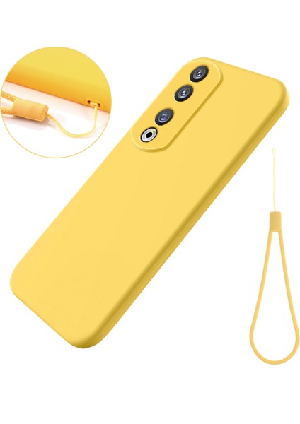 Honor 90 Pro Sıvı Silikon Telefon Kılıfı Yumuşak Astarlı Koruyucu Kılıf Kayışlı-Sarı (Yurt Dışından)
