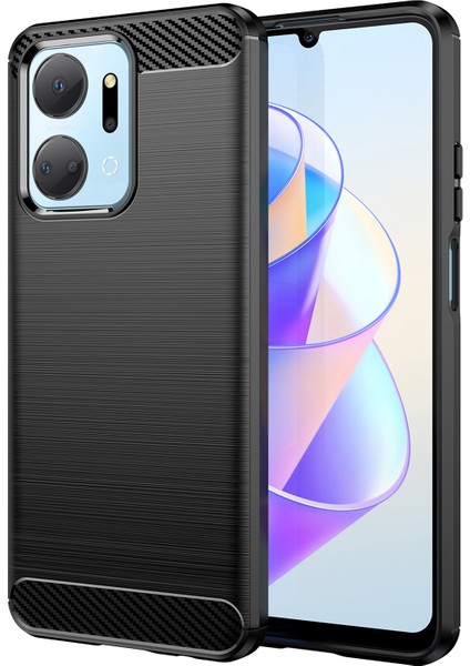 Honor X7A 5g Yumuşak Tpu Telefon Kılıfı Fırçalanmış Karbon Fiber Doku Koruyucu Telefon Kılıfı-Siyah (Yurt Dışından)
