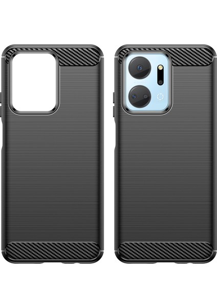 Honor X7A 5g Yumuşak Tpu Telefon Kılıfı Fırçalanmış Karbon Fiber Doku Koruyucu Telefon Kılıfı-Siyah (Yurt Dışından) modelleri
