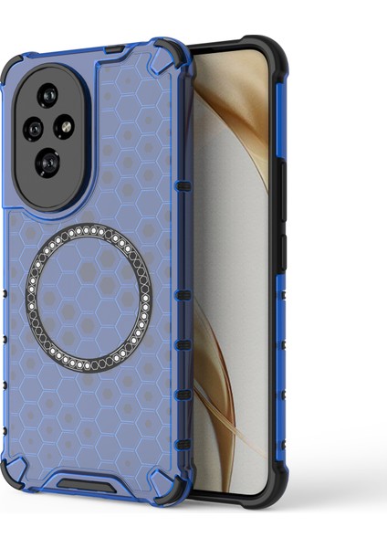 Honor 200 5g Manyetik Kılıf Tpu+Pc Telefon Kılıfı Petek Şekli-Mavi (Yurt Dışından)