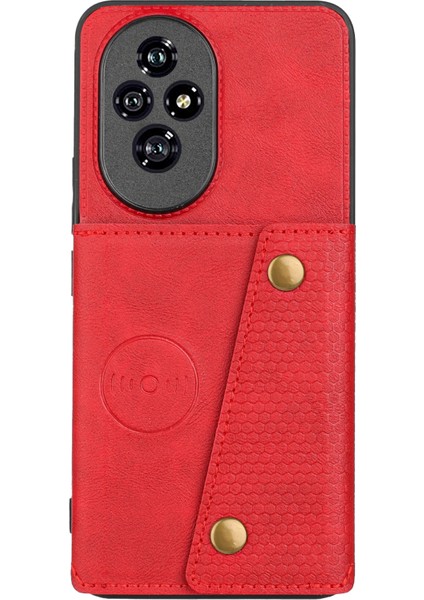 Honor 200 Pro 5g Kılıf Kart Yuvalı Kickstand Deri+Tpu Telefon Kılıfı-Kırmızı (Yurt Dışından)