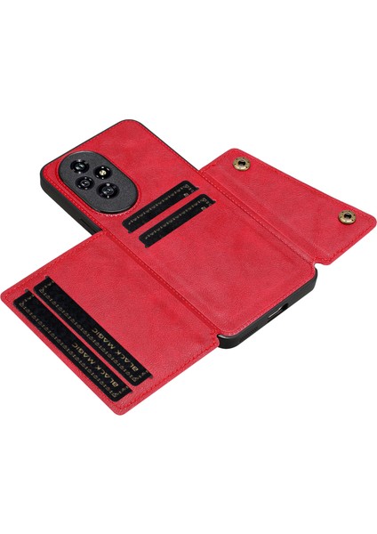 Honor 200 Pro 5g Kılıf Kart Yuvalı Kickstand Deri+Tpu Telefon Kılıfı-Kırmızı (Yurt Dışından) modelleri