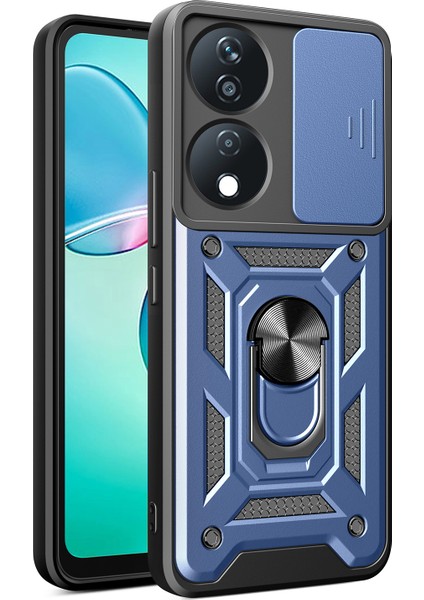 Honor X7B 4g/90 Akıllı Kılıf Pc+Tpu Dayanıklı Darbeye Dayanıklı Telefon Kılıfı Kayar Lens Pencereli-Mavi (Yurt Dışından)