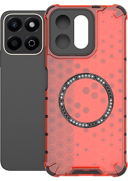 Honor Play 60 Plus 5g Kılıfı Magsafe Honeycomb Tasarım Tpu+Pc Telefon Kılıfı-Kırmızı ile Uyumlu (Yurt Dışından)
