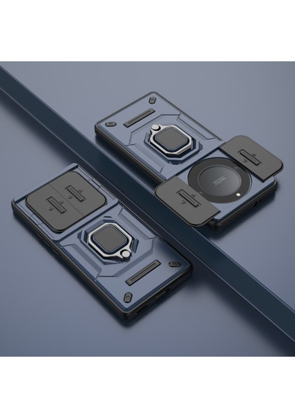 Honor X40 5G/X9A 5g/magic5 Lite 5g Kılıf Telefon Ayaklık Kapağı Sürgülü Lens Koruyucu-Mavi (Yurt Dışından) indirimleri