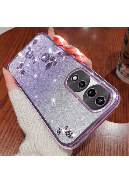 Kadem For Honor 70 5g Çiçek Desen Dekoru Yapay Elmas Tasarım Akıllı Telefon Kılıfı Parıltılı Toz Esnek Tpu Cep Telefonu Kılıfı-Mor (Yurt Dışından) fırsatları