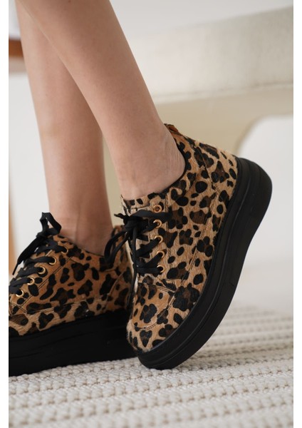 Lauren Kadın Gizli Topuk Siyah Taban Leopar Spor Ayakkabı fırsatları