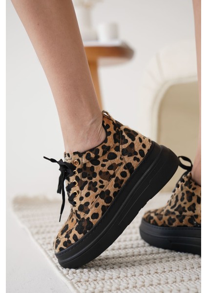 Lauren Kadın Gizli Topuk Siyah Taban Leopar Spor Ayakkabı indirimleri