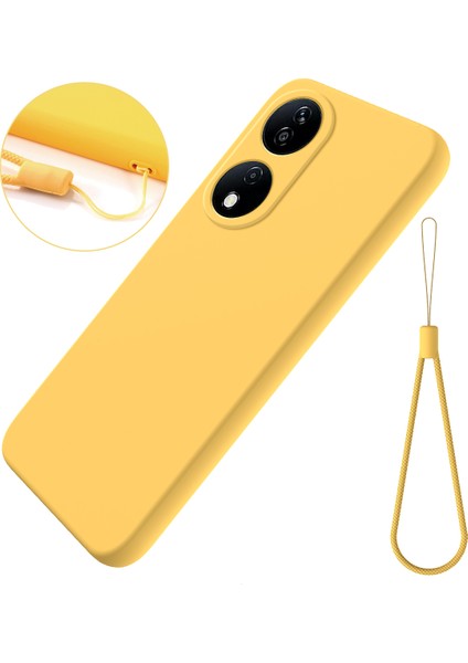 Honor Play 50 Plus 5G/X7B 4g/90 Akıllı Sıvı Silikon Kılıf Kayışlı Çizilmez Kapak-Sarı (Yurt Dışından)