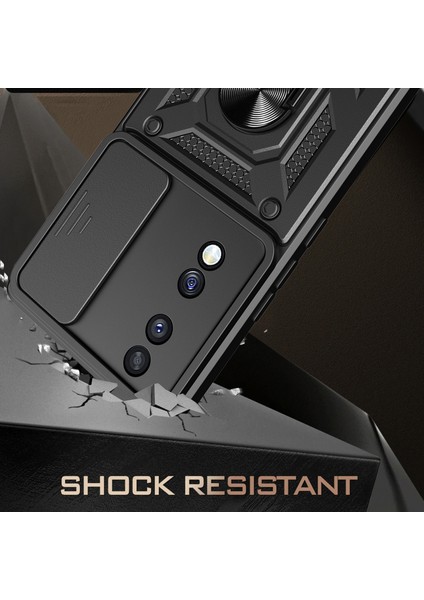 Honor 70 5g Telefon Kickstand Kılıfı Sürgülü Kamera Lens Koruma Pc+Tpu Kapak-Siyah (Yurt Dışından) modelleri