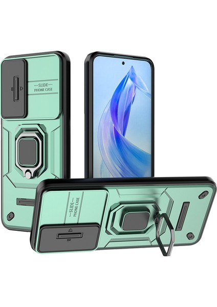 Honor 90 Lite 5G/X50I 5g Kılıf Pc+Tpu Kayar Kamera Kapağı Telefon Kılıfı Kickstand Ile-Yeşil (Yurt Dışından)