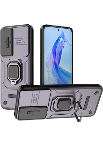 Honor 90 Lite 5G/X50I 5g Kılıf Pc+Tpu Kayar Kamera Kapağı Telefon Kılıfı Kickstand Ile-Mor (Yurt Dışından)