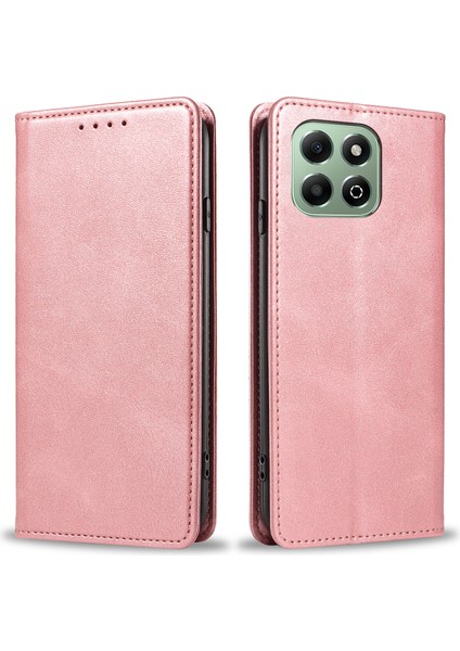 Honor X6B 4g Kılıf Güçlü Manyetik Pu Deri Telefon Kılıfı Dana Dokusu-Gül Altın (Yurt Dışından)