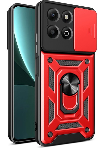 Honor X6B 4g Kılıfı Kayar Kamera Kapağı Pc+Tpu Ayaklı Telefon Kılıfı-Kırmızı (Yurt Dışından)
