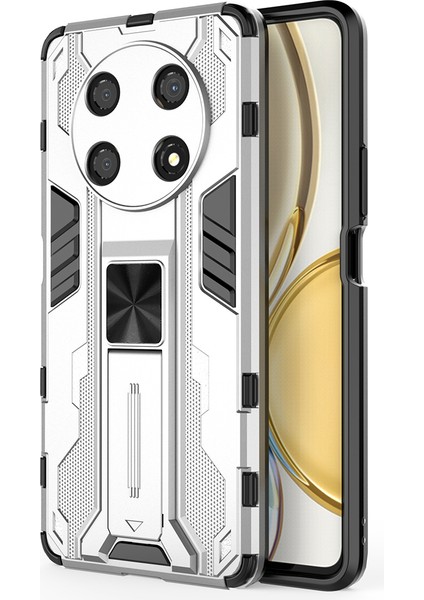 Honor X30/X9 5g/magic 4 Lite 5g Darbeye Dayanıklı Yumuşak Tpu Sert Pc Cep Telefonu Kılıfı Kabuğu ve Ayaklık-Gümüş (Yurt Dışından)