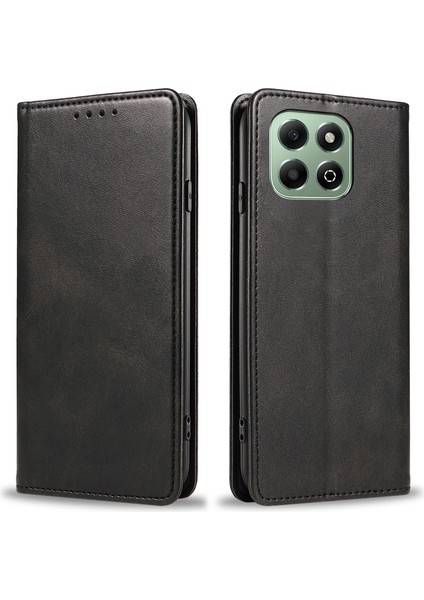 Honor X6B 4g Kılıf Güçlü Manyetik Pu Deri Telefon Kılıfı Dana Dokusu-Siyah (Yurt Dışından)