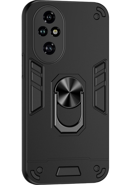 Honor 200 Pro 5g Kılıf Pc+Tpu Drop Defend Telefon Kılıfı Halkalı Ayaklıklı-Siyah (Yurt Dışından)