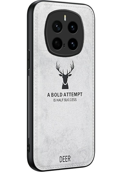 Honor Magic7 Pro 5g Kılıf Geyik Desenli Kumaş Doku Pu Deri Hibrit Telefon Kılıfı-Gri (Yurt Dışından)